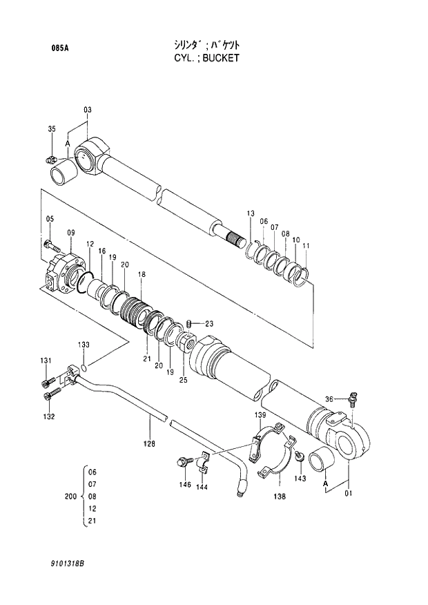 Схема запчастей Hitachi EX220-3 - 085 BUCKET CYLINDER. 04CYLINDER