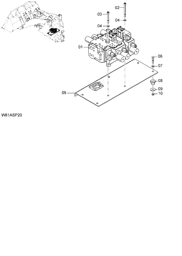 Схема запчастей Hitachi ZW250 - 155_MAIN CONTROL VALVE(3-SPOOL)(3SP) (000101-004999, 005101-). 06 HYDRAULIC SYSTEM