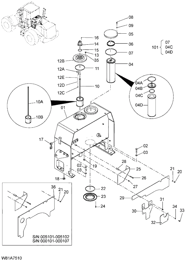 Схема запчастей Hitachi ZW250 - 188_OIL TANK (000101-004999, 005101-). 06 HYDRAULIC SYSTEM