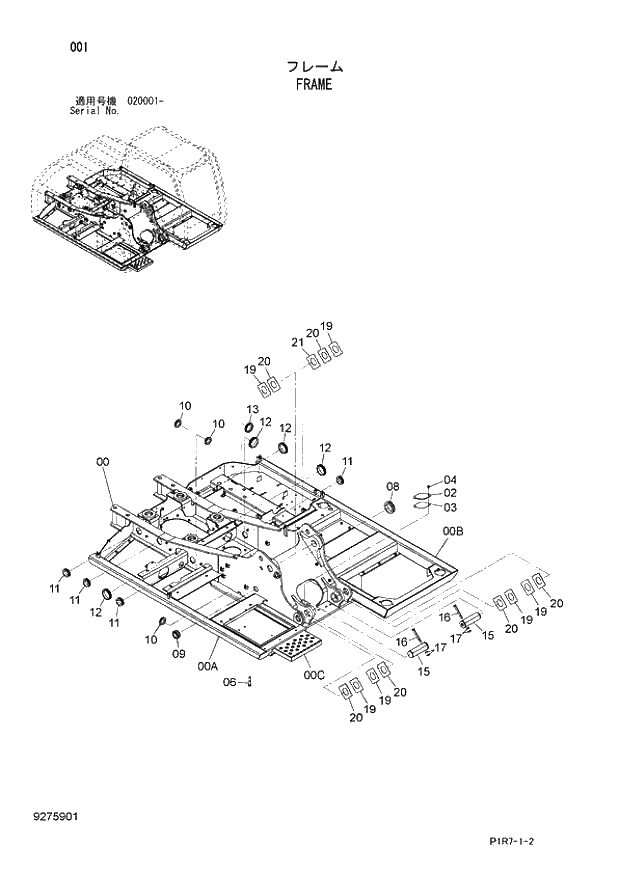 Схема запчастей Hitachi ZX110M-3 - 001_FRAME (020001 -). 01 UPPERSTRUCTURE