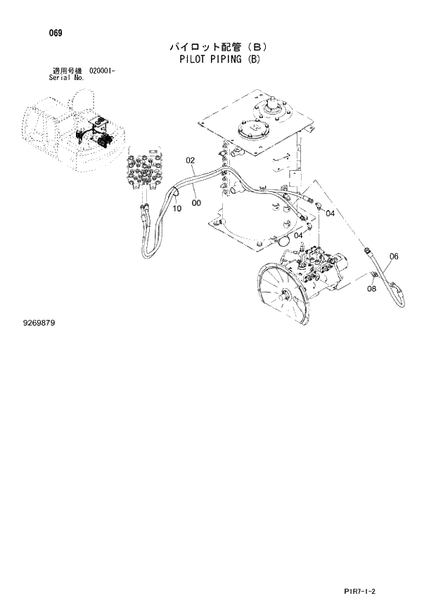 Схема запчастей Hitachi ZX110M-3 - 069_PILOT PIPING (B) (020001 -). 01 UPPERSTRUCTURE