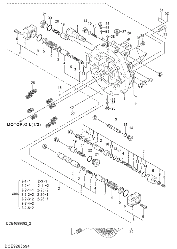 Схема запчастей Hitachi ZX470H-5G - 008 MOTOR;OIL (2-2) 02 MOTOR