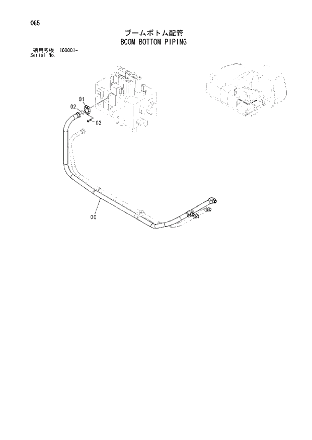 Схема запчастей Hitachi ZX210K - 085 BOOM BOTTOM PIPING. 01 UPPERSTRUCTURE