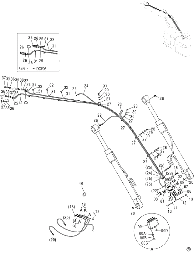 Схема запчастей Hitachi ZX130K - 261_AUTO. LUBRICATE PIPING (BOOM) (060001-). 03 MONO BOOM FRONT-END ATTACHMENTS