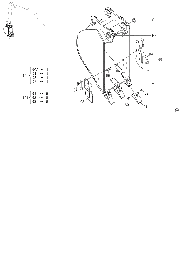 Схема запчастей Hitachi ZX130LCN - 265_BUCKET 0.3m3 (JIS 94) (060001-). 03 MONO BOOM FRONT-END ATTACHMENTS