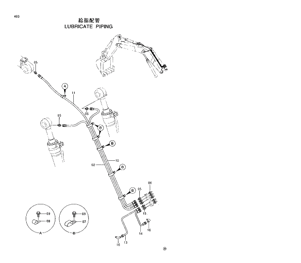 Схема запчастей Hitachi EX230H-5 - 403 LUBRICATE PIPINGS 03 FRONT