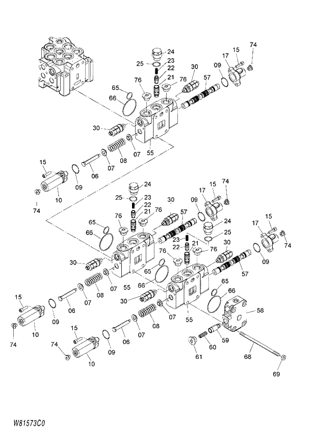 Схема запчастей Hitachi ZW180 - 252 VALVE MAIN (5SP) (2-2) (000101-004999, 005101-). 03 VALVE