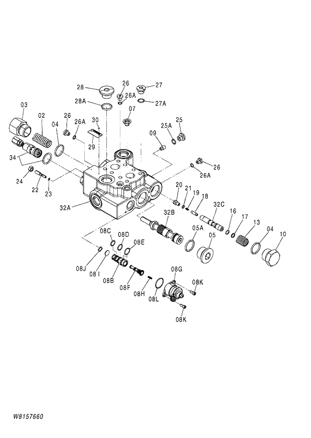 Схема запчастей Hitachi ZW180 - 253 VALVE CONTROL (RID) (000101-004999, 005101-). 03 VALVE