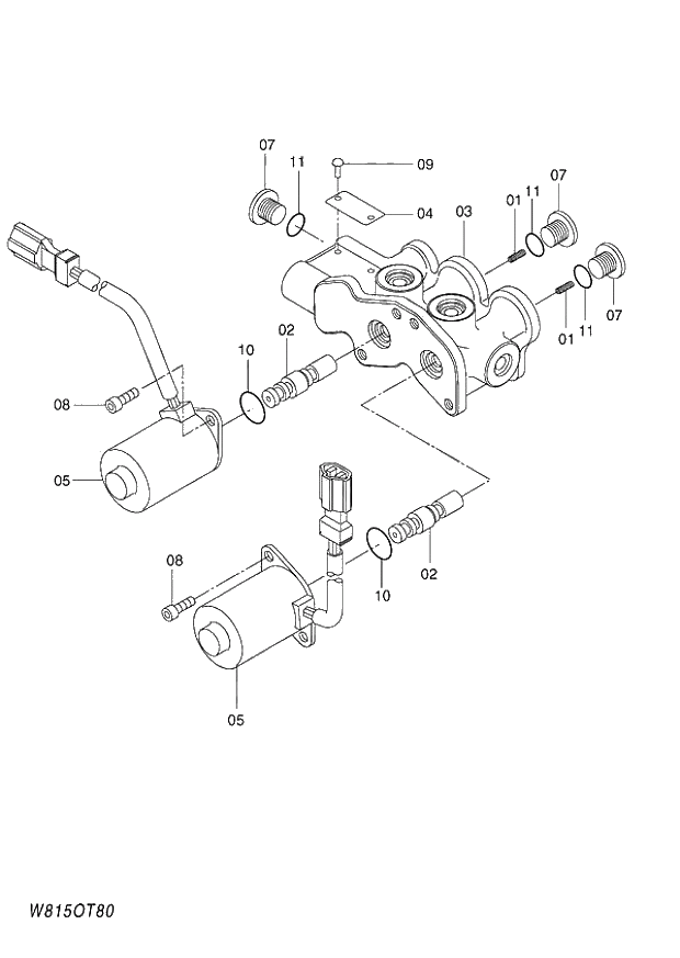 Схема запчастей Hitachi ZW180 - 265 VALVE SOLENOID (HLF,HPF) (OTCV02) (000101-004999, 008101-). 03 VALVE