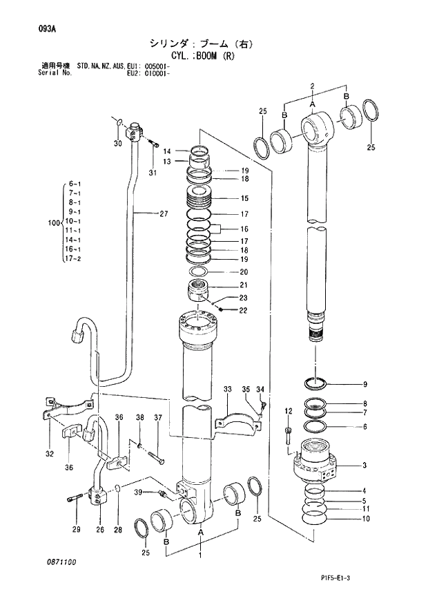 Схема запчастей Hitachi ZX180LC - 093 CYL. BOOM (R) (005001 - EU2 010001 -). 04 CYLINDER