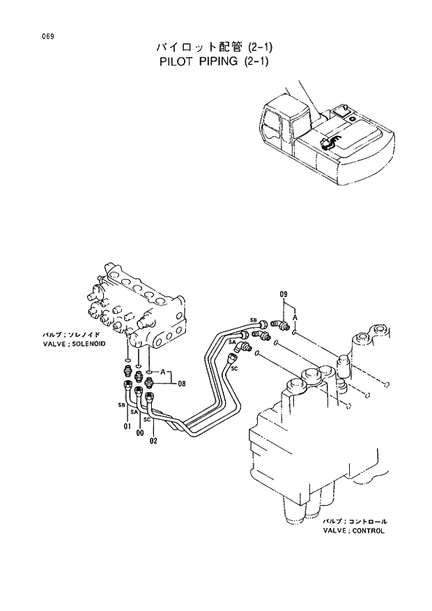 Схема запчастей Hitachi EX220-3 - 069 PILOT PIPINGS (2-1). 01UPPERSTRUCTURE