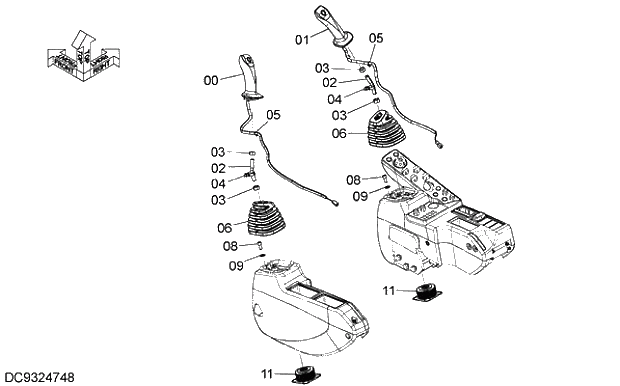 Схема запчастей Hitachi ZX350H-5G - 002 CONTROL LEVER (FRONT, SWING)(WITH SINGLE SWITCH) 09 FLOOR PARTS