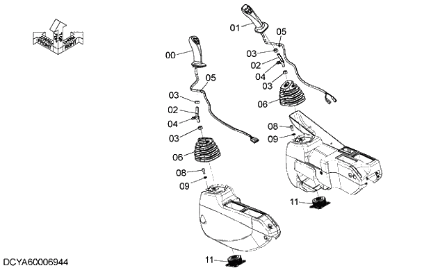 Схема запчастей Hitachi ZX330-5G - 003 CONTROL LEVER (FRONT, SWING)(WITH TRIPLE SWITCH) 09 FLOOR PARTS