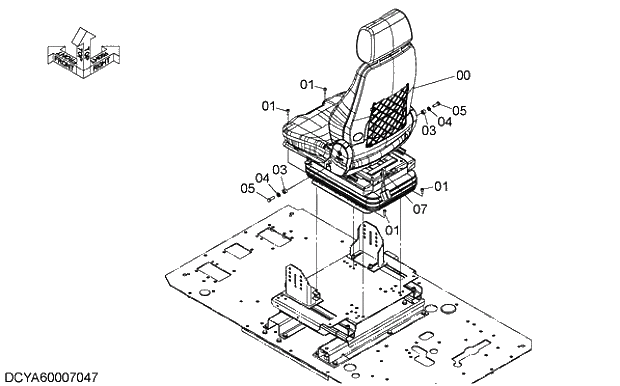 Схема запчастей Hitachi ZX330-5G - 028 AIR-SUSPENSION SEAT PARTS (WITH HEATER)(WITHOUT SEAT BELT) 09 FLOOR PARTS