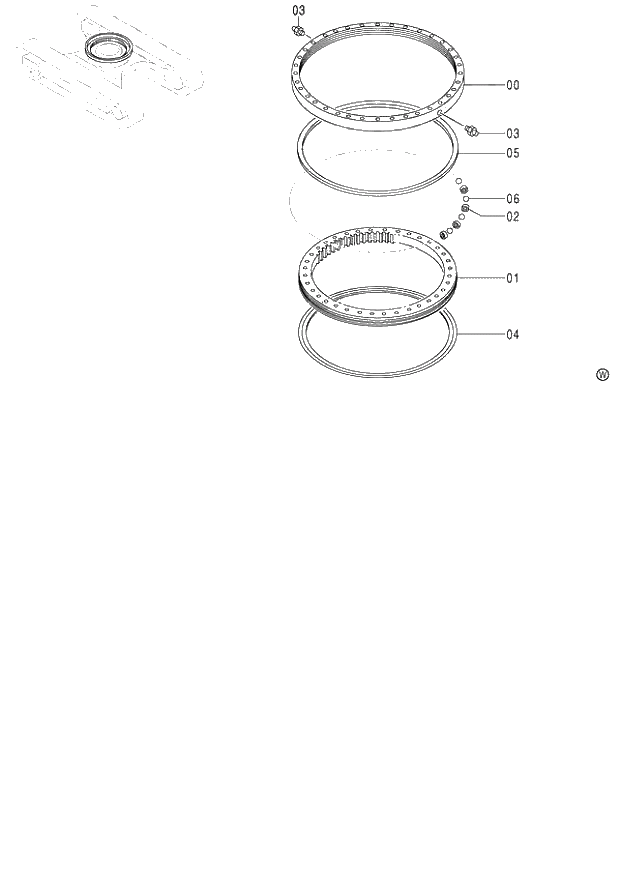 Схема запчастей Hitachi ZX130K - 212_SWING BEARING (060001-). 02 UNDERCARRIAGE