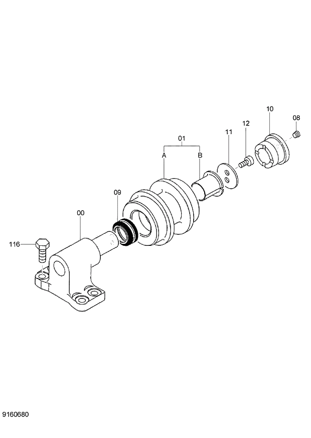 Схема запчастей Hitachi ZX130LCN - 220_UPPER ROLLER (STD. TRACK) 120,E,H,K NA,EU1 (060001-). 02 UNDERCARRIAGE