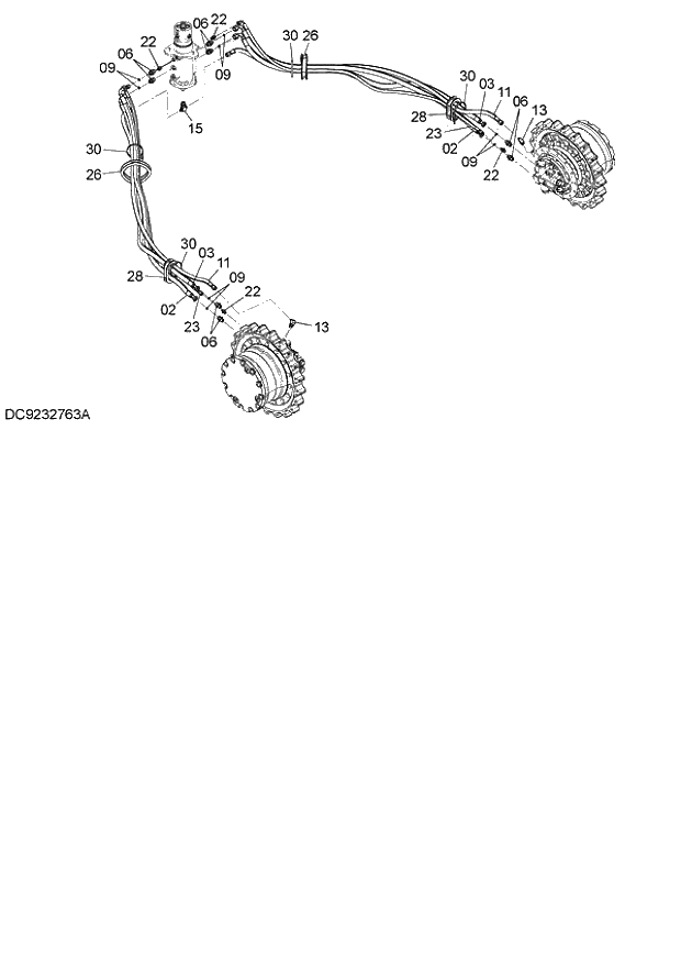 Схема запчастей Hitachi ZX130K - 237_TRAVEL PIPING (NARROW LC TRACK) (060001-). 02 UNDERCARRIAGE