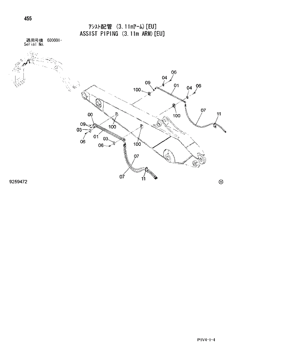 Схема запчастей Hitachi ZX270-3 - 455 ASSIST PIPING (3.11m ARM)(EU). 05 ASSIST PIPING