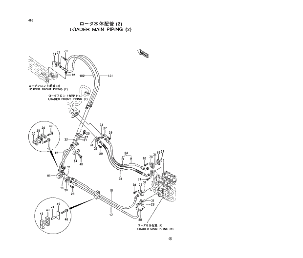 Схема запчастей Hitachi EX450LC-5 - 483 LOADER MAIN PIPING (2) 04 LOADER ATTACHMENTS