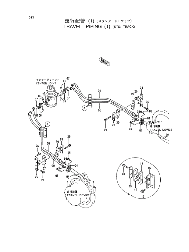 Схема запчастей Hitachi EX450H-5 - 393 TRAVEL PIPING (1) (STD. TRACK) 02 UNDERCARRIAGE