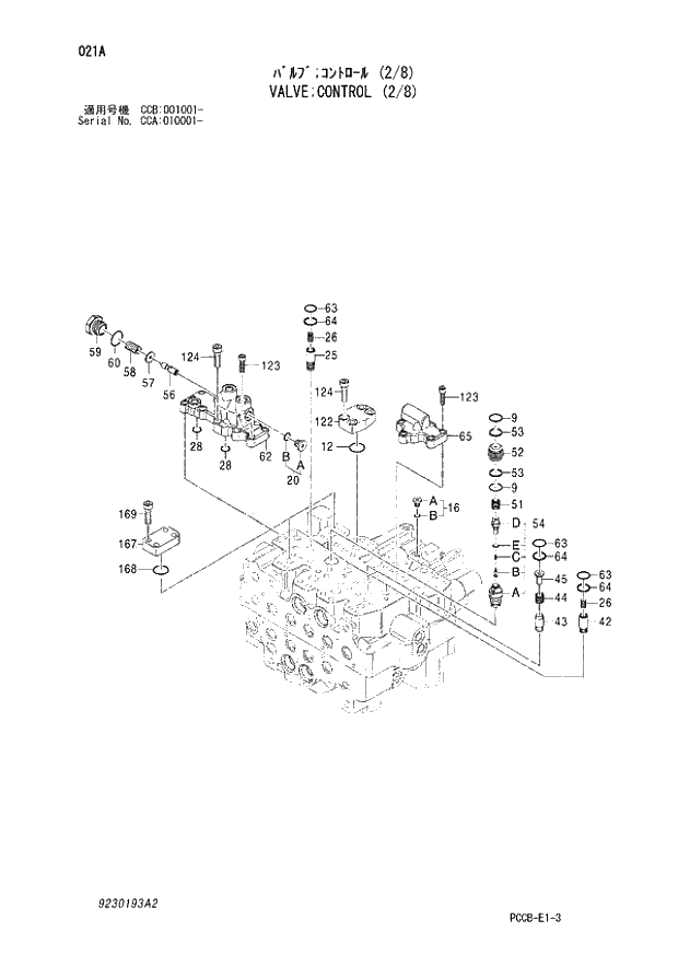 Схема запчастей Hitachi ZX180W - 021_VALVE;CONTROL (2_8) (CCA 010001 -; CCB 001001 -). 03 VALVE