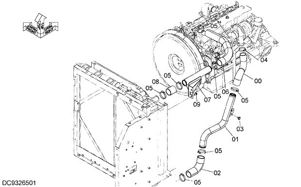 Схема запчастей Hitachi ZX200-5G - 004 INTER COOLER PIPING 02 ENGINE