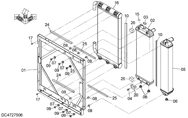 Схема запчастей Hitachi ZX210LCH-5G - 005 RADIATOR 02 ENGINE