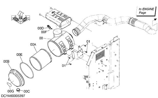 Схема запчастей Hitachi ZX210LCK-5G - 008 AIR CLEANER 02 ENGINE