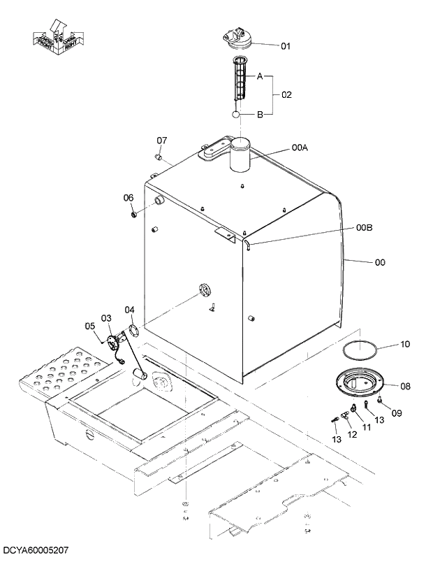 Схема запчастей Hitachi ZX210LCK-5G - 015 FUEL TANK 02 ENGINE