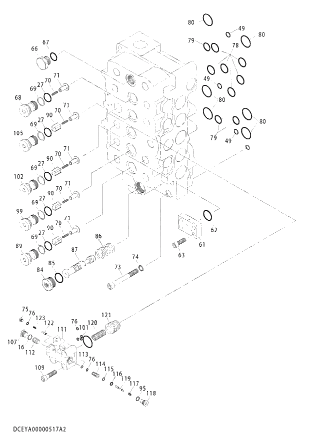 Схема запчастей Hitachi ZX850LC-3 - 026 VALVE CONTROL (2-4) (020997-). 03 VALVE