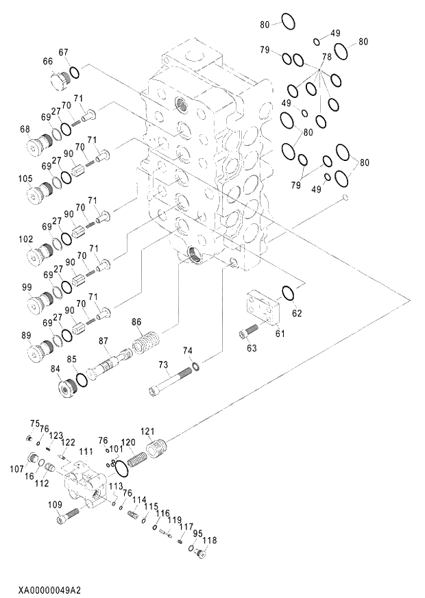 Схема запчастей Hitachi ZX870LCH-3 - 030 VALVE CONTROL (2-4) (020001-). 03 VALVE