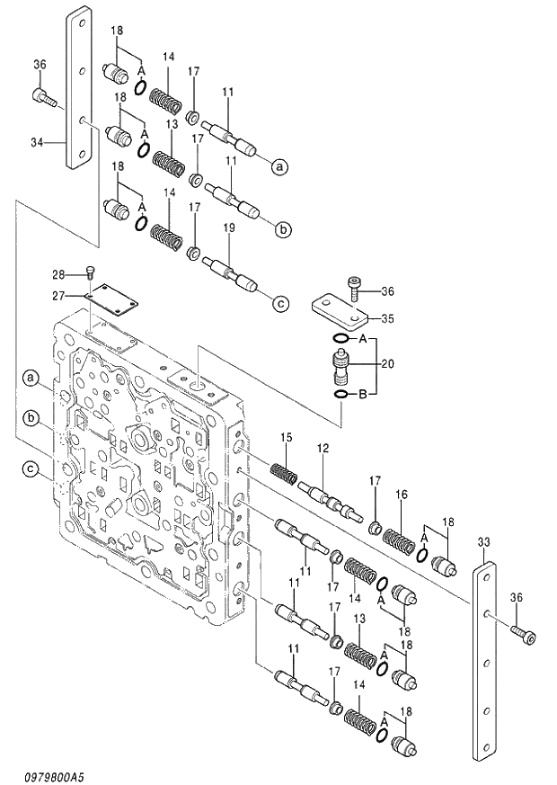 Схема запчастей Hitachi ZX870LCR-3 - 042 VALVE SHUTTLE (5-5) (020001-020876). 03 VALVE