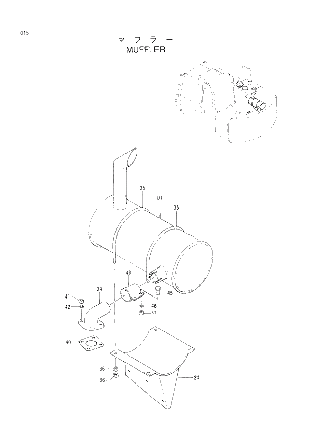 Схема запчастей Hitachi EX60-3 - 015 MUFFLER (040001 -). 01 UPPERSTRUCTURE