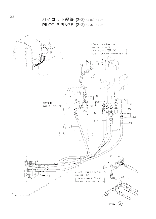 Схема запчастей Hitachi EX60-3 - 067 PILOT PIPINGS (2-2)(STD)(EU) (040001 -). 01 UPPERSTRUCTURE