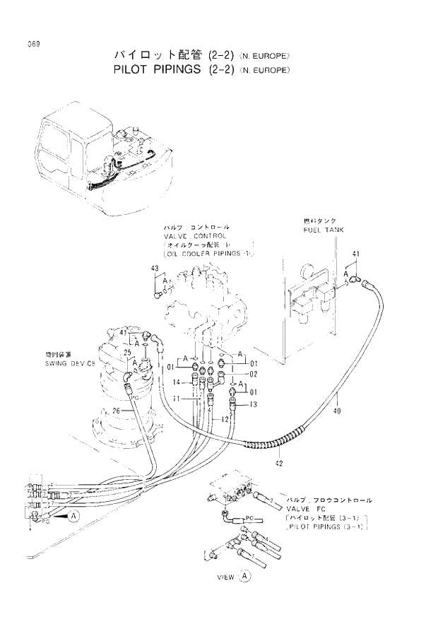 Схема запчастей Hitachi EX60-3 - 069 PILOT PIPINGS (2-2) N.EUROPE (040001 -). 01 UPPERSTRUCTURE