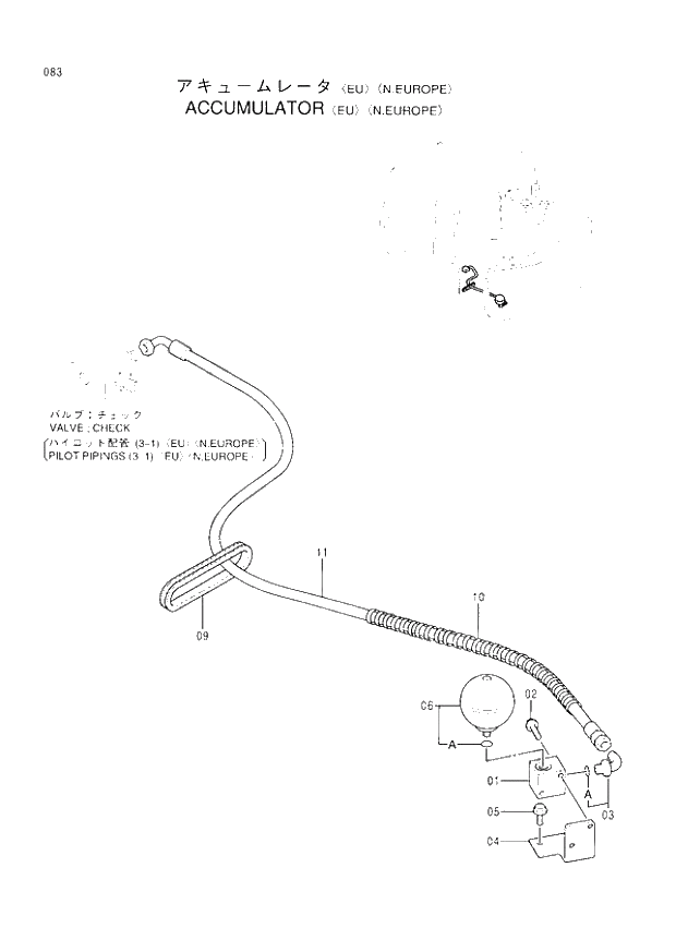 Схема запчастей Hitachi EX60LC-3 - 083 ACCUMULATOR (EU)(N.EUROPE) (040001 -). 01 UPPERSTRUCTURE