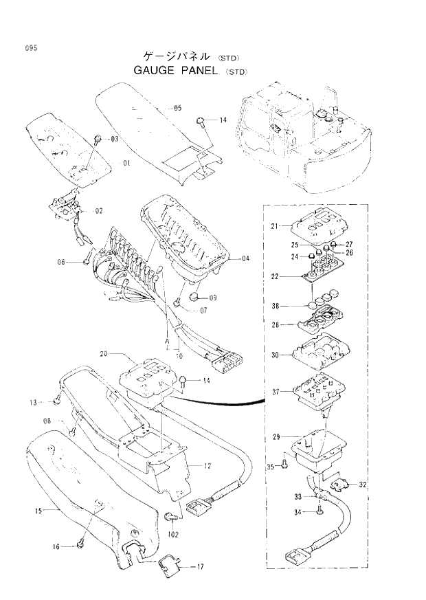 Схема запчастей Hitachi EX60-3 - 095 GAUGE PANEL STD (040001 -). 01 UPPERSTRUCTURE