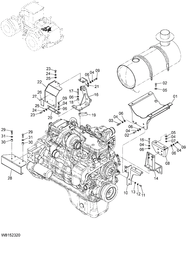 Схема запчастей Hitachi ZW180 - 014 INLET, EXHAUST DEVICE PARTS (000101-004999, 005101-). 01 ENGINE