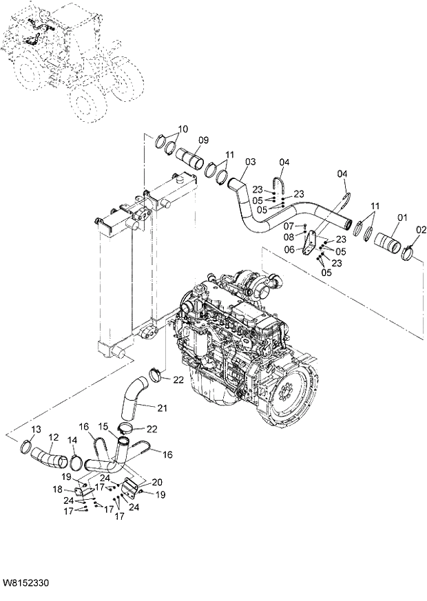 Схема запчастей Hitachi ZW180 - 015 INLET, EXHAUST PIPING (000101-004999, 005101-). 01 ENGINE