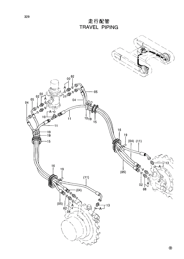 Схема запчастей Hitachi EX60-5 - 329 TRAVEL PIPINGS (050001 -). 02 UNDERCARRIAGE