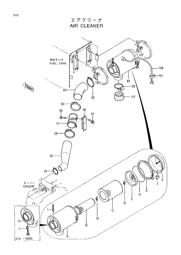 Схема запчастей Hitachi EX400LC-3 - 015 AIR CLEANER (005001 -). 01 UPPERSTRUCTURE