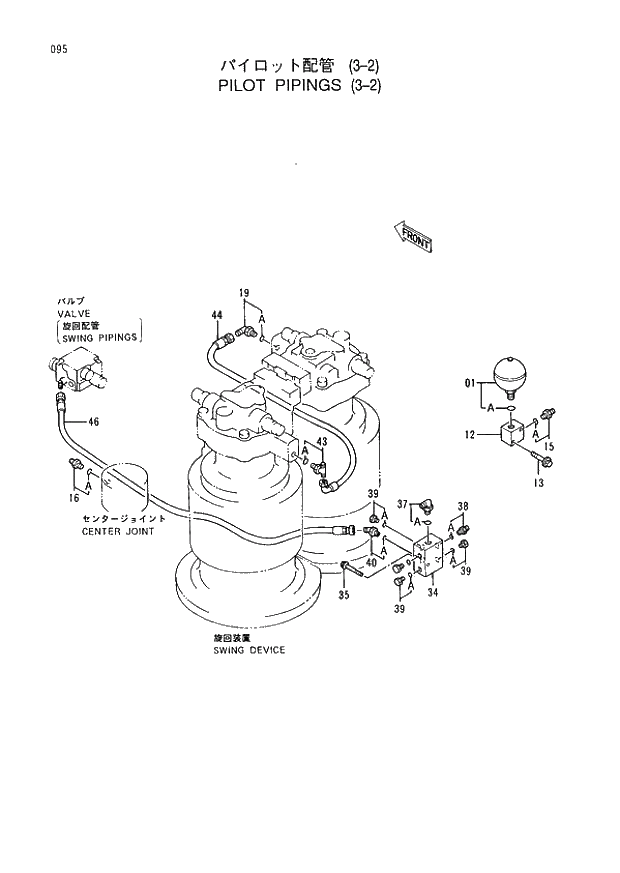 Схема запчастей Hitachi EX400LC-3 - 095 PILOT PIPINGS (3-2) (005001 -). 01 UPPERSTRUCTURE