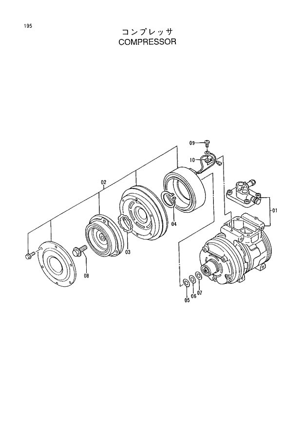 Схема запчастей Hitachi EX400LCH-3 - 195 COMPRESSOR (005001 -). 01 UPPERSTRUCTURE