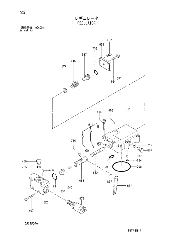 Схема запчастей Hitachi ZX800 - 003 REGULATOR. 01 PUMP