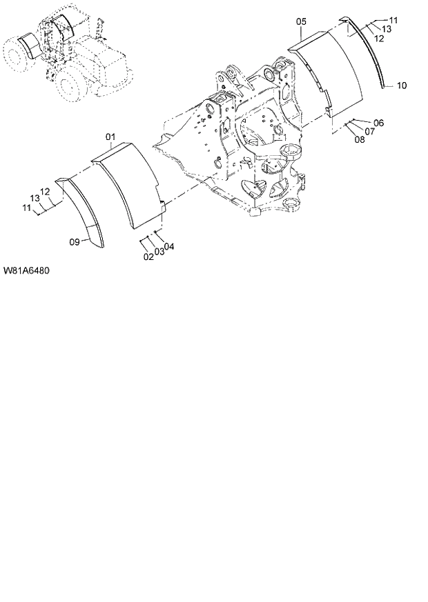 Схема запчастей Hitachi ZW250 - 050_FLOOR BOARD(1) 6CH,HCH,HEH,HXH (005101-). 03 CHASSIS