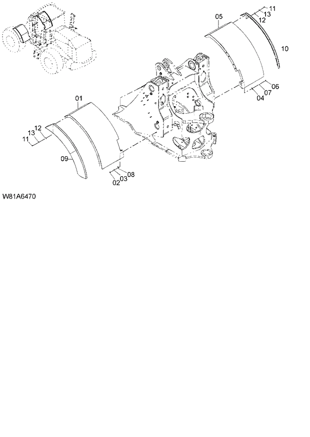 Схема запчастей Hitachi ZW250 - 051_FLOOR BOARD(1) H3H,HEH,HSH,HXH (000101-004999, 005101-). 03 CHASSIS