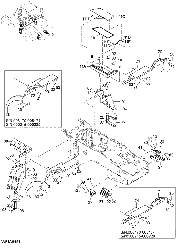 Схема запчастей Hitachi ZW250 - 053_FLOOR BOARD(2) (000215-004999, 005170-). 03 CHASSIS