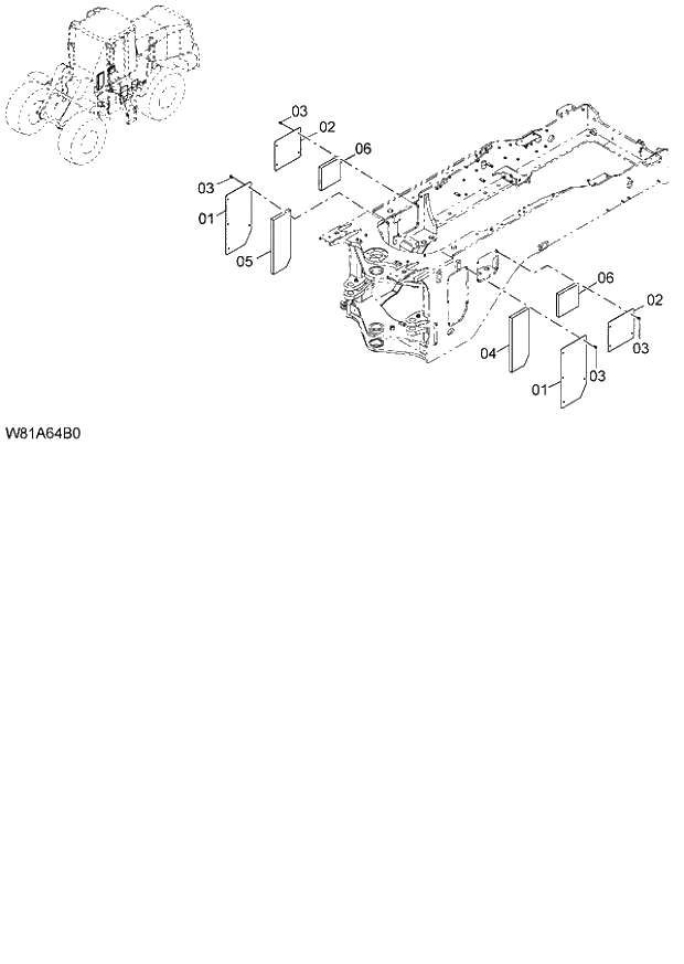 Схема запчастей Hitachi ZW250 - 057_FLOOR BOARD(4) (000101-004999, 005101-). 03 CHASSIS