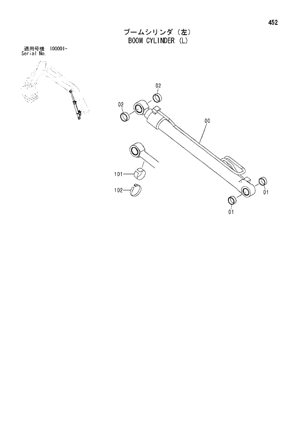 Схема запчастей Hitachi ZX210N - 452 BOOM CYLINDER (L). 03 FRONT-END ATTACHMENTS(MONO-BOOM)