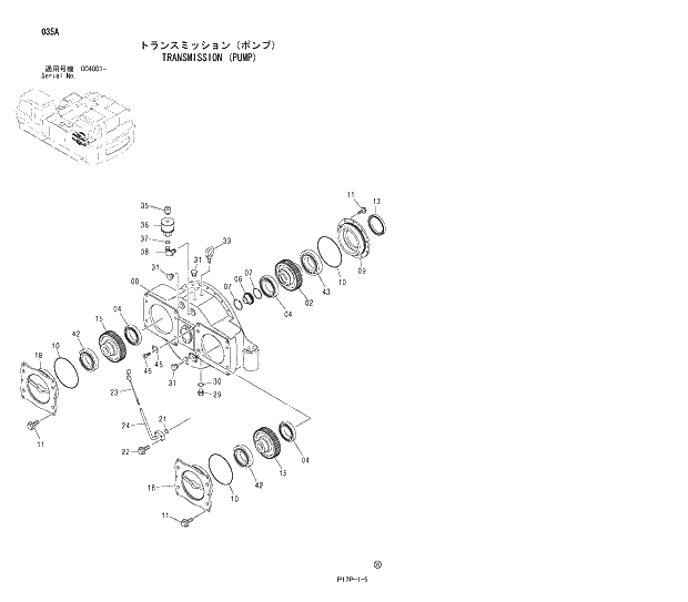 Схема запчастей Hitachi ZX600LC - 035 TRANSMISSION (PUMP) 01 UPPERSTRUCTURE